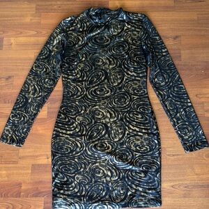 Elegant Black and Gold Swirl Dress